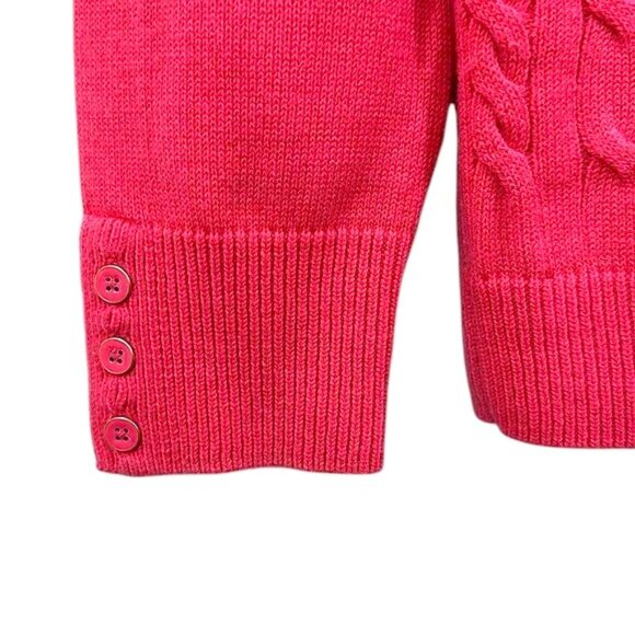 Talbots Sweater Size 1X Lambs Wool Blend Cable Pink Button Cuff - Picture 6 of 12